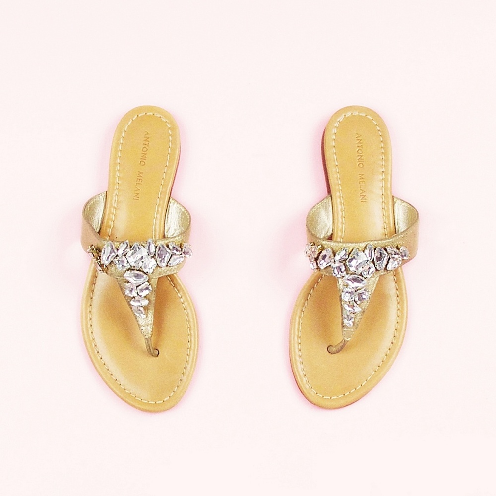 Antonio Melani Jeweled Leather Thong Slides